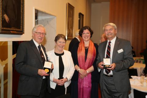 Neutrino pioneers, Professor Arnold Wolfendale, Dr and Mrs Bryan Pattison and Professor Silvia Pascoli
