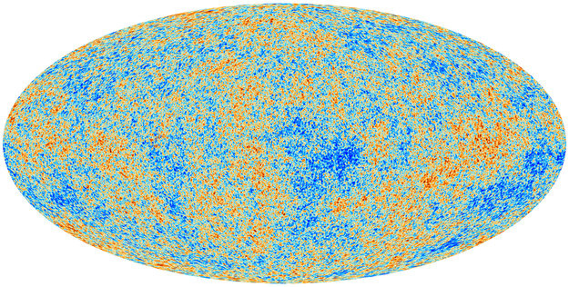 Map of temperatures variations for the CMB, looks like a corrugated egg